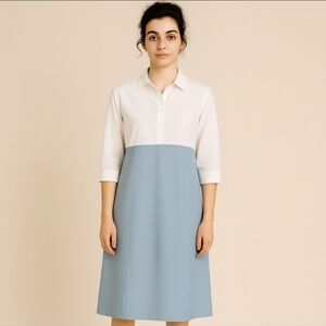 Hubert Gasser Made in Italy Colorblock Cotton Shirtdress White Blue